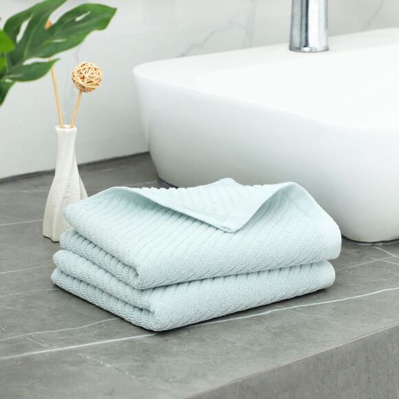 Hand Towels 100% Ribbed Cotton 2 Pcs Face Towels Blue - Picture 6 of 6